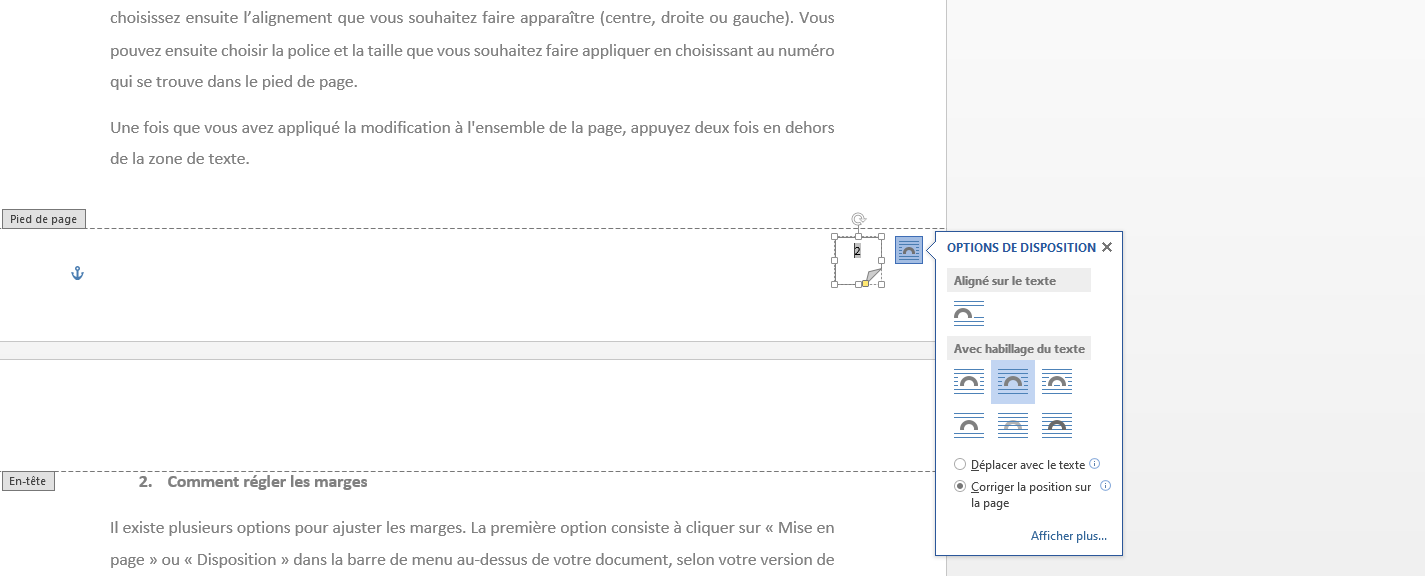 Mise en forme du pied de page Mise en forme du pied de page